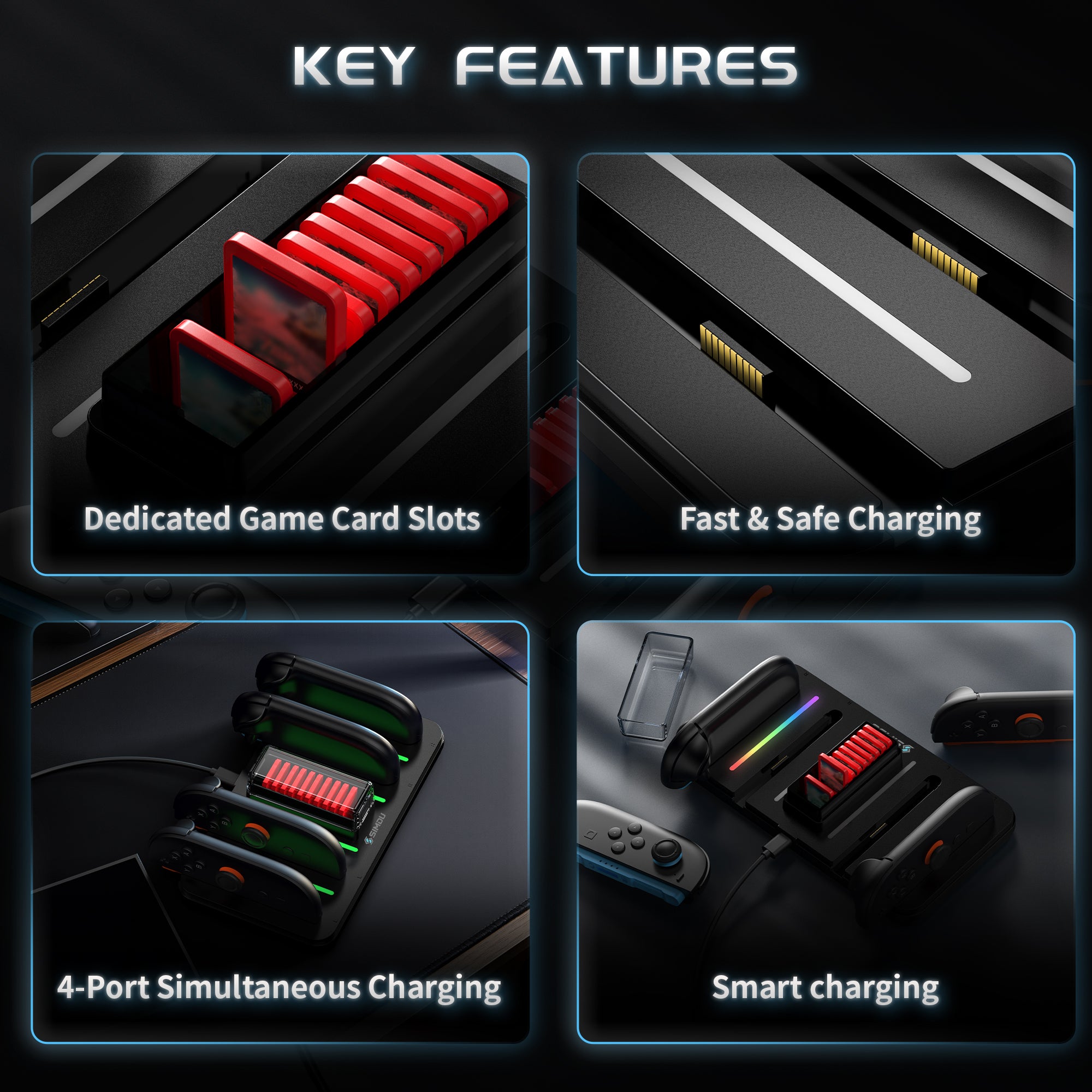 SIMDU 4-Controller Charging Dock for Switch 2