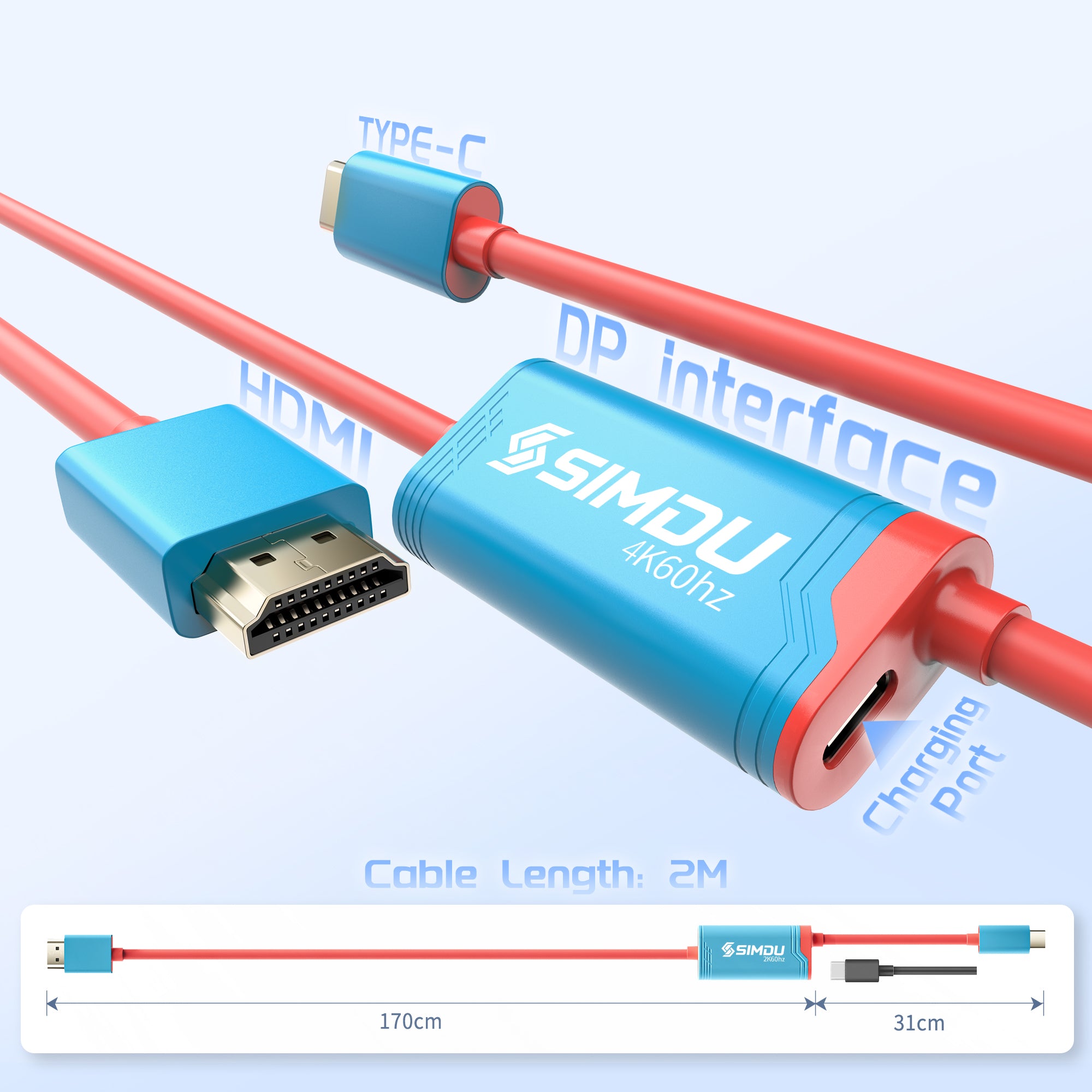 SIMDU Screen Mirroring Cable – 4K@144Hz / 4K@60Hz forSwitch 2