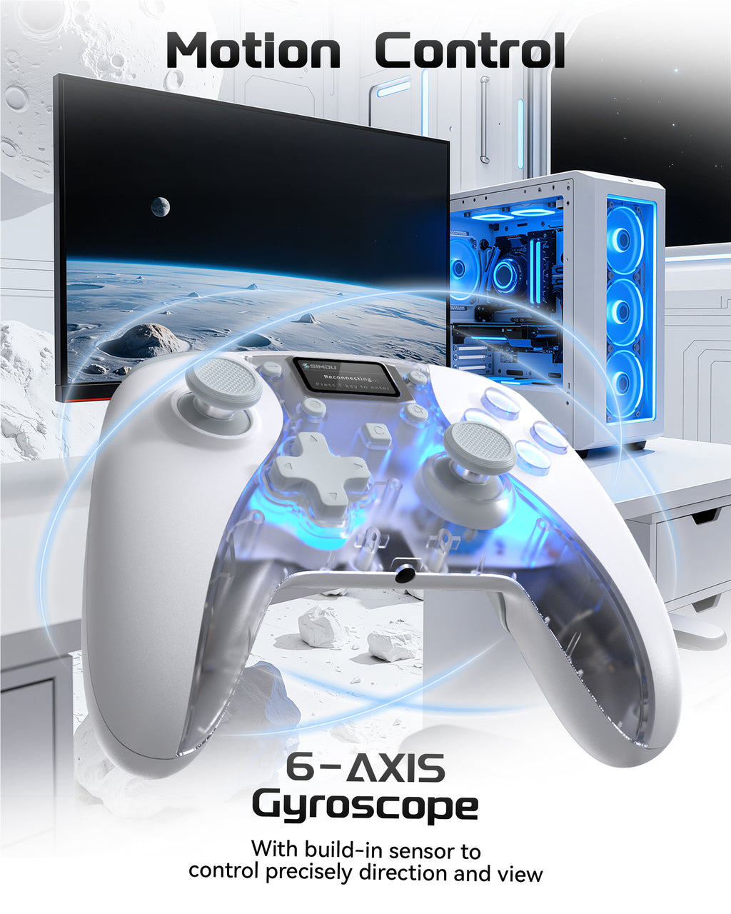SIMDU Starship-01 Wireless Game Controller with RGB Lighting, Hall Effect Joysticks & Motion Control